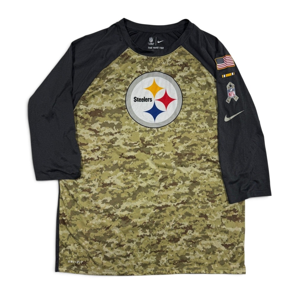 Nike Pittsburgh Steelers Salute to Service Camo T-Shirt Mens Large 3/4 Sleeve